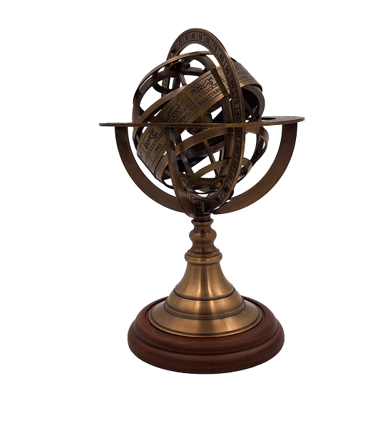 Astrolabio de latón de 21 cm con base de madera - Regalo personalizado para amantes de la astronomía en color dorado