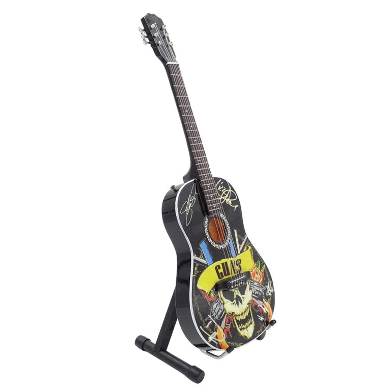 Mini guitarra clásica Guns N' Roses Tribute MGT-3124 con posibilidad de personalización con grabado, ideal para regalo para guitarrista, hecha de madera de caoba, altura 25 cm