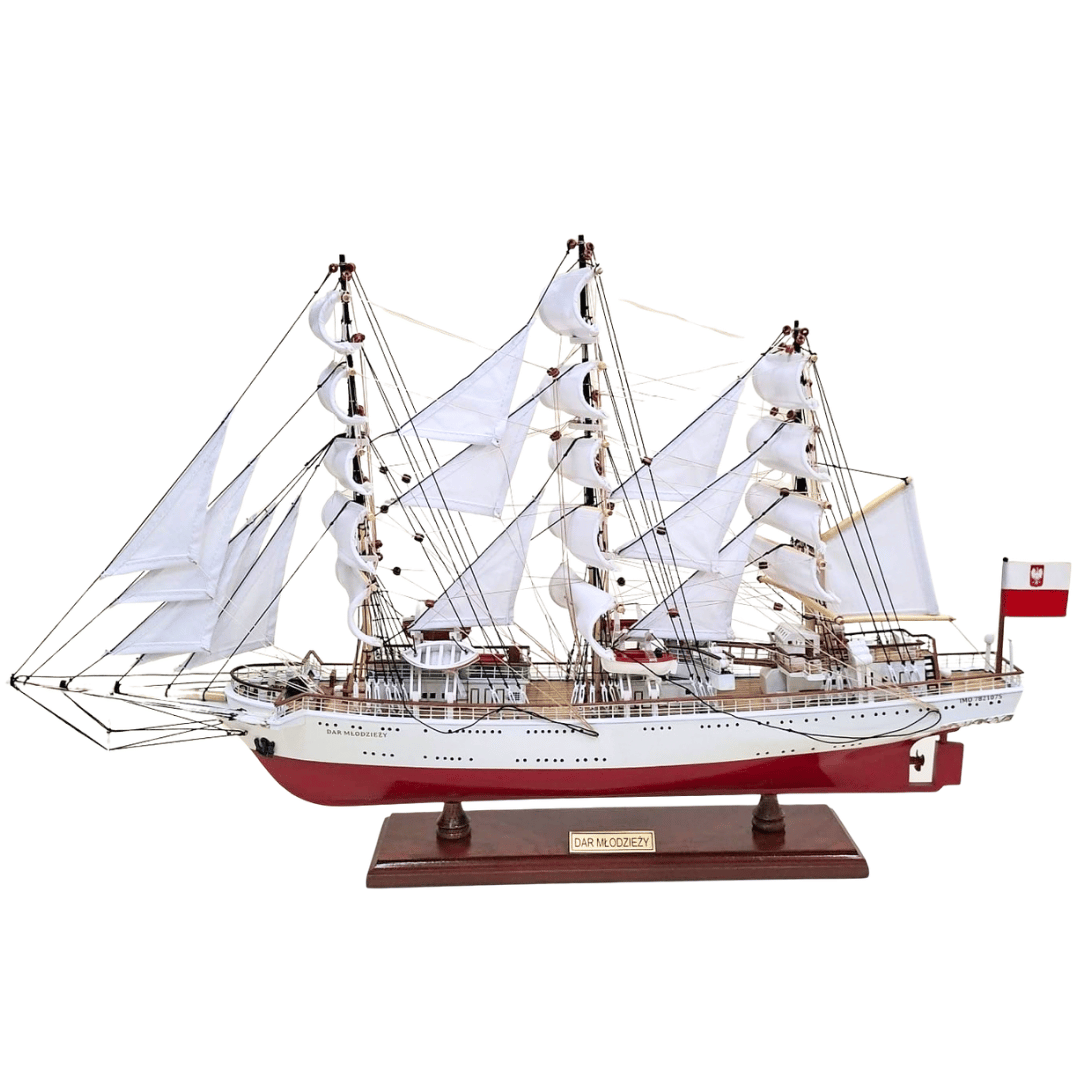 Modelo exclusivo de velero del barco Dar Młodzieży XXL de 71 cm, con posibilidad de personalización mediante grabado