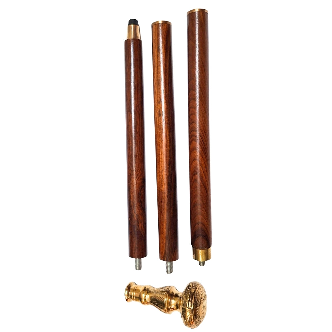 Bastón plegable elegante con mango de latón - bastón de madera marrón con opción de grabado - regalo ideal para personas mayores con estilo retro - longitud máxima 96 cm