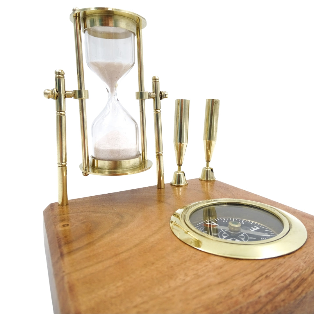Set de Escritorio Retro con Reloj de Arena y Brújula