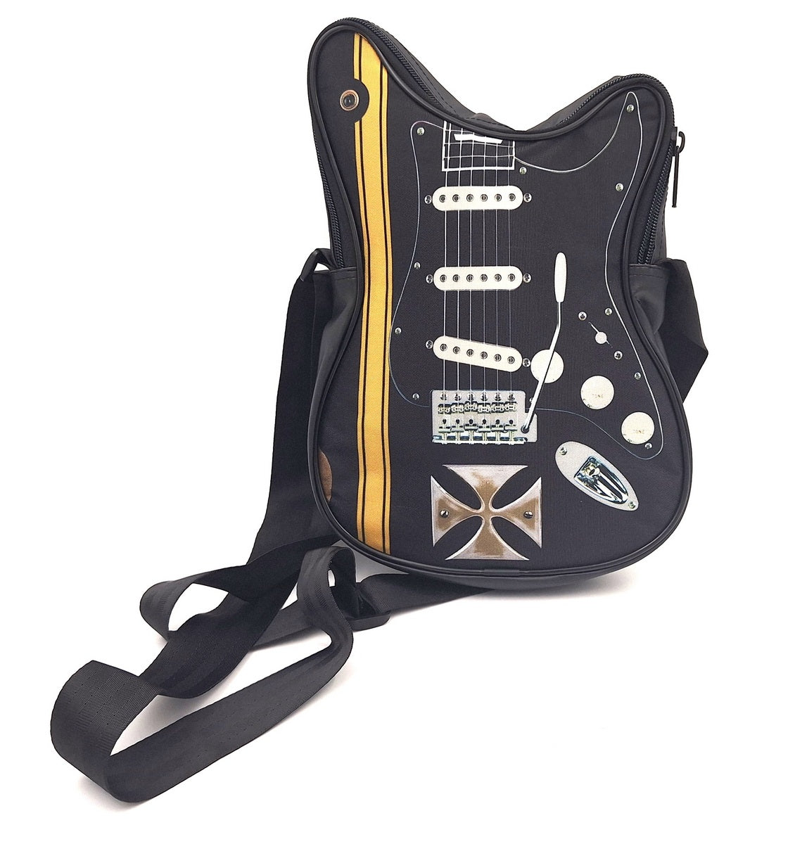 Bolso de hombro con forma de guitarra con cruz de Malta - Regalo personalizado para guitarristas