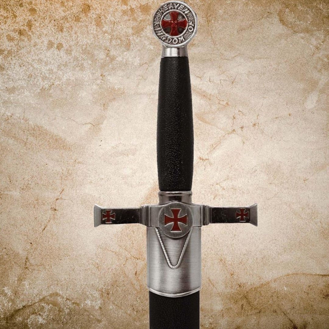 Daga decorativa de los templarios con vaina y grabado - Réplica de acero inoxidable, 40 cm