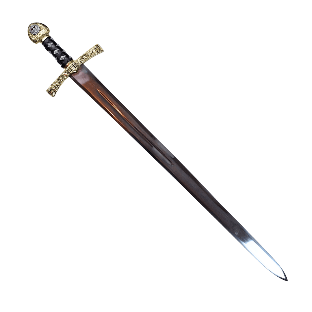 Réplica de la espada Excalibur del Rey Arturo con grabado – 98,5 cm, hoja de acero, empuñadura de latón