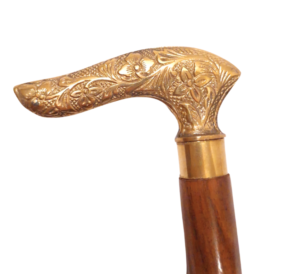Bastón plegable para caminar DNU-015 con mango de madera y empuñadura de latón