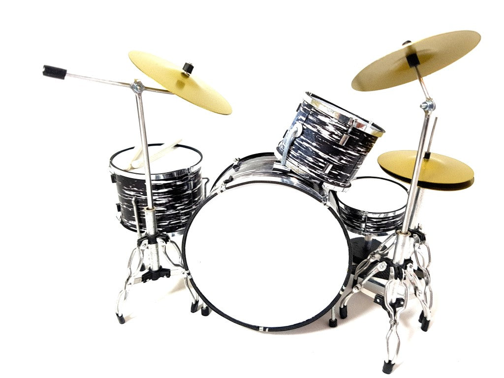 Mini batería blanco y negro MDR-0015 1:5 con opción de personalización con grabado - regalo perfecto para amantes de la música, hecha de metal y plástico, altura 15 cm, ancho 20 cm, profundidad 20 cm, para montaje propio
