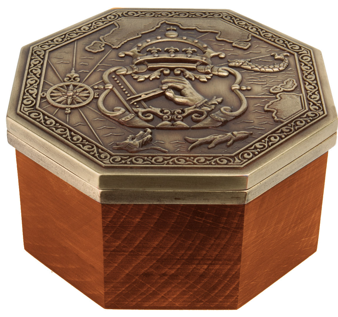 Brújula magnética Cardan exclusiva con grabado - réplica para regalo marinero, altura 5,8 cm, madera de haya y roble, latón, estilo renacentista