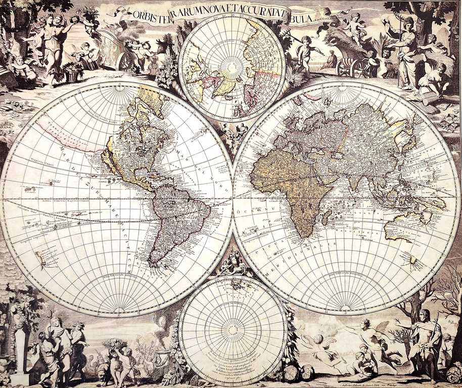 Mapa del mundo 1686 - Reimpresión de G. Valck con posibilidad de personalización con grabado - regalo ideal para historiadores y viajeros - dimensiones 56,5 x 47,5 cm