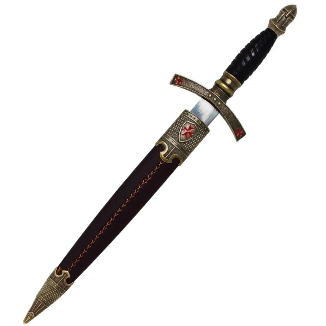 Daga templaria en funda decorativa con grabado – Réplica de acero inoxidable, 40 cm
