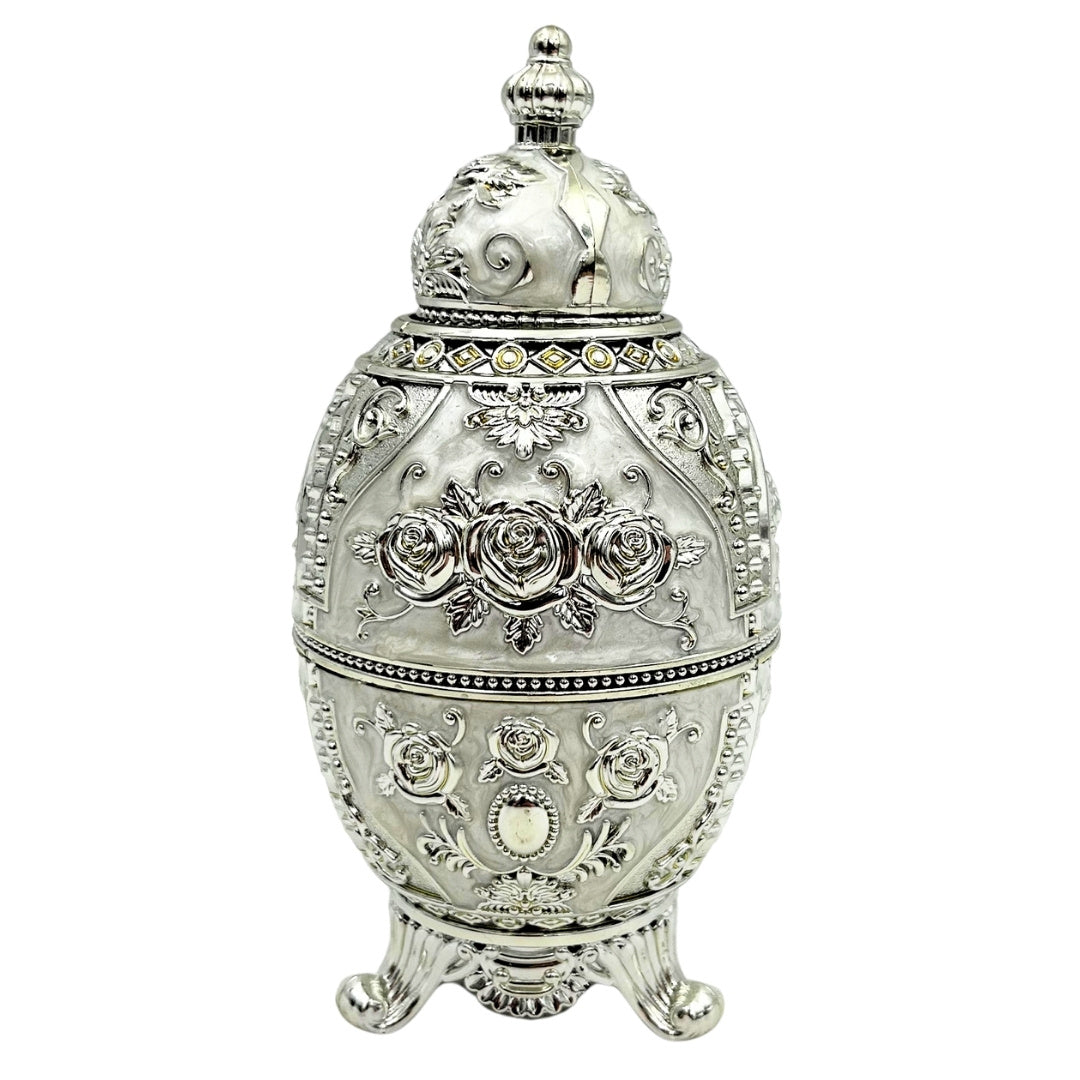 Huevo Fabergé plateado abatible con posibilidad de grabado