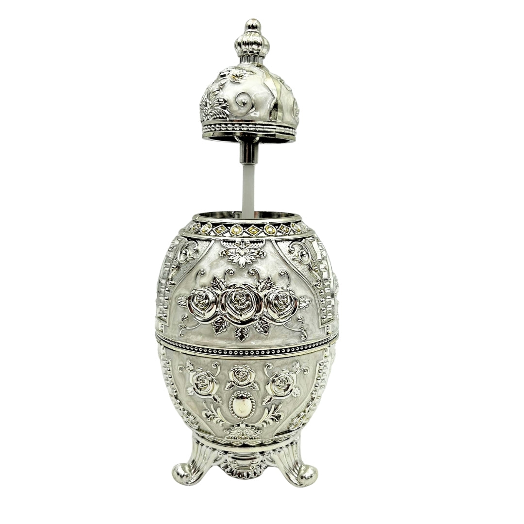 Huevo Fabergé plateado abatible con posibilidad de grabado