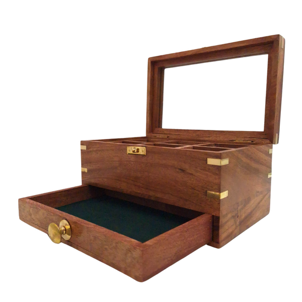 Elegante caja de madera para joyas con espejo y grabado personalizado
