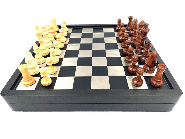 Elegante Set de Ajedrez de Madera y Metal 33x33cm con Posibilidad de Personalización con Grabado