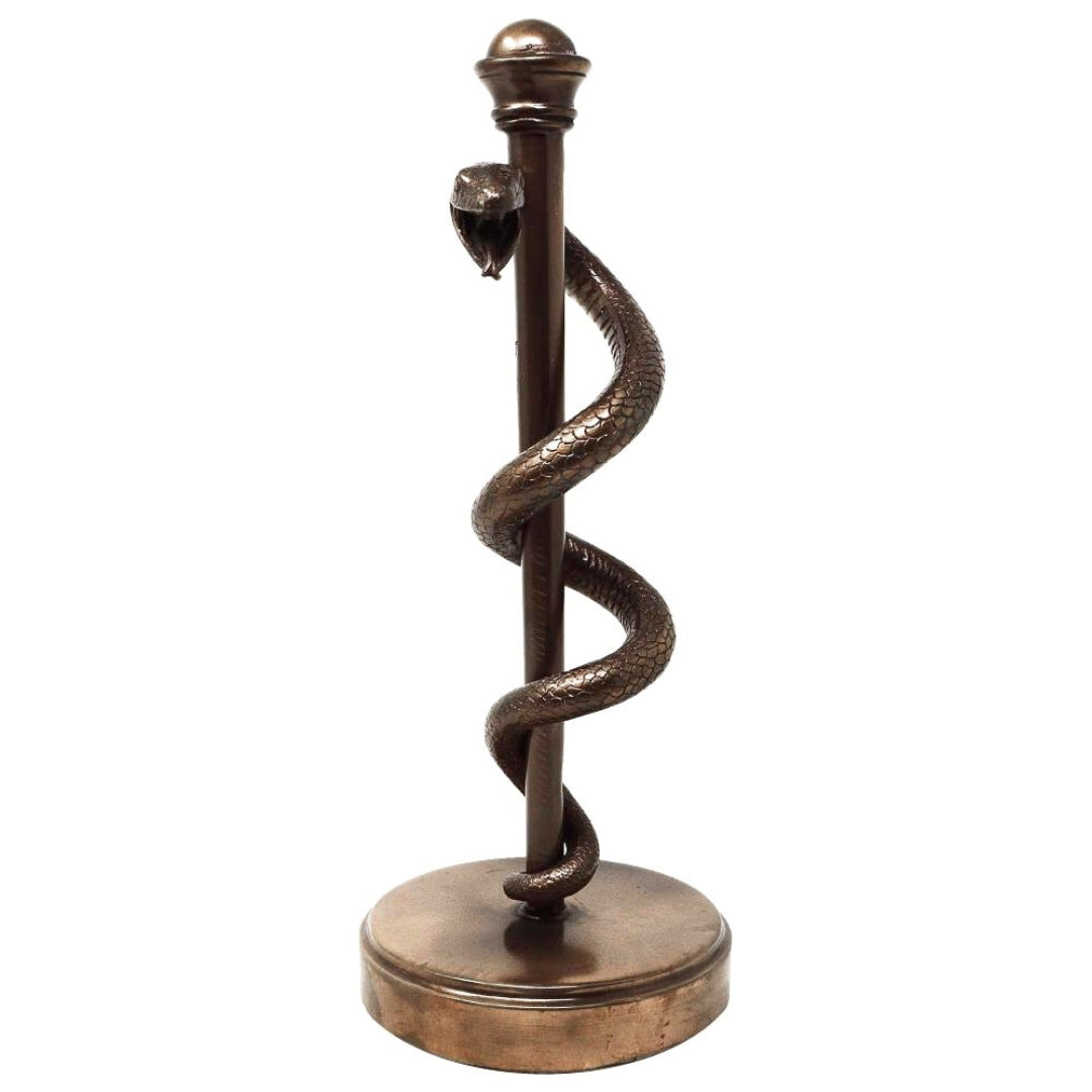 Figura del Bastón de Asclepio de 30 cm de resina - regalo personalizado para médico, enfermera o farmacéutico - decoración marrón/latón con grabado