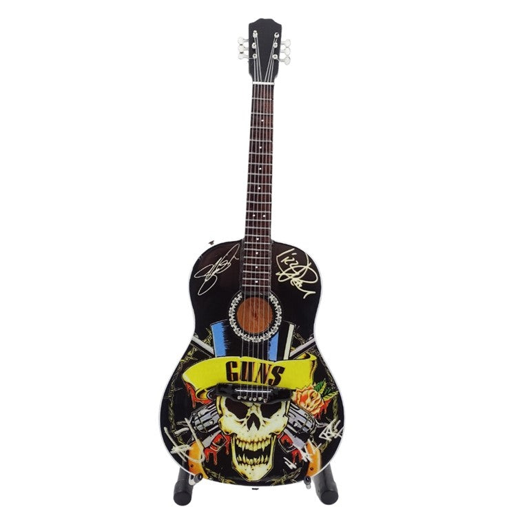 Mini guitarra clásica Guns N' Roses Tribute MGT-3124 con posibilidad de personalización con grabado, ideal para regalo para guitarrista, hecha de madera de caoba, altura 25 cm