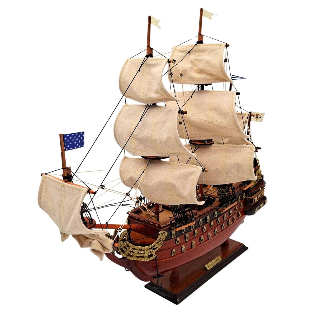 Modelo montado del velero Soleil Royal de 46 cm - Hecho a mano con madera exótica y posibilidad de personalización mediante grabado