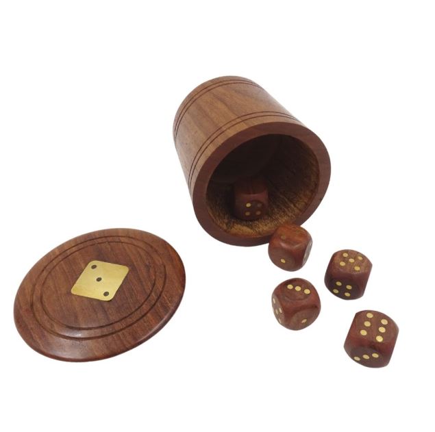 Dados de madera para juego en barril con grabado – regalo personalizado de acacia, altura 7 cm, diámetro 8 cm, para mayores de 14 años