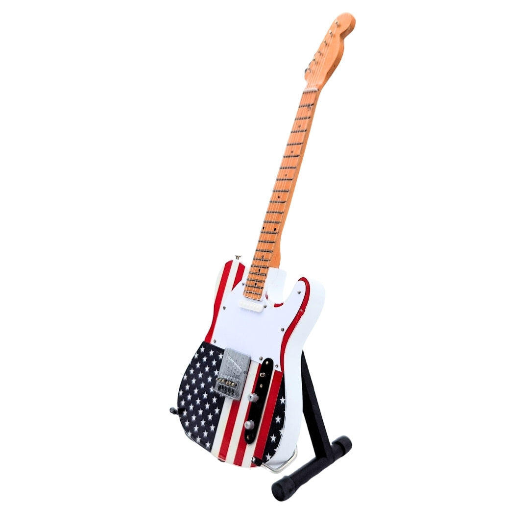 Mini guitarra coleccionable MGT-2639 estilo Bruce Springsteen con posibilidad de personalización con grabado, hecha a mano de caoba, regalo ideal para fan de la música, altura 27,5 cm