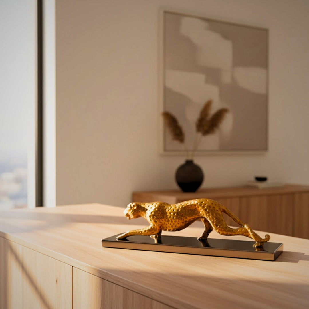 Figura Decorativa Elegante de Leopardo Dorado 42 cm con Grabado Personalizado
