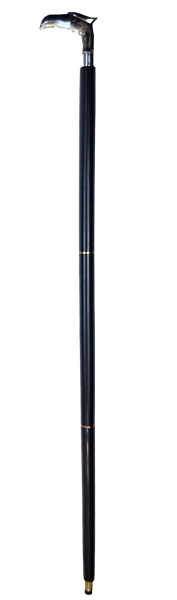 Bastón plegable de madera con cabeza de águila - regalo elegante con opción de personalización mediante grabado, longitud 91,5 cm, negro con mango plateado y latón