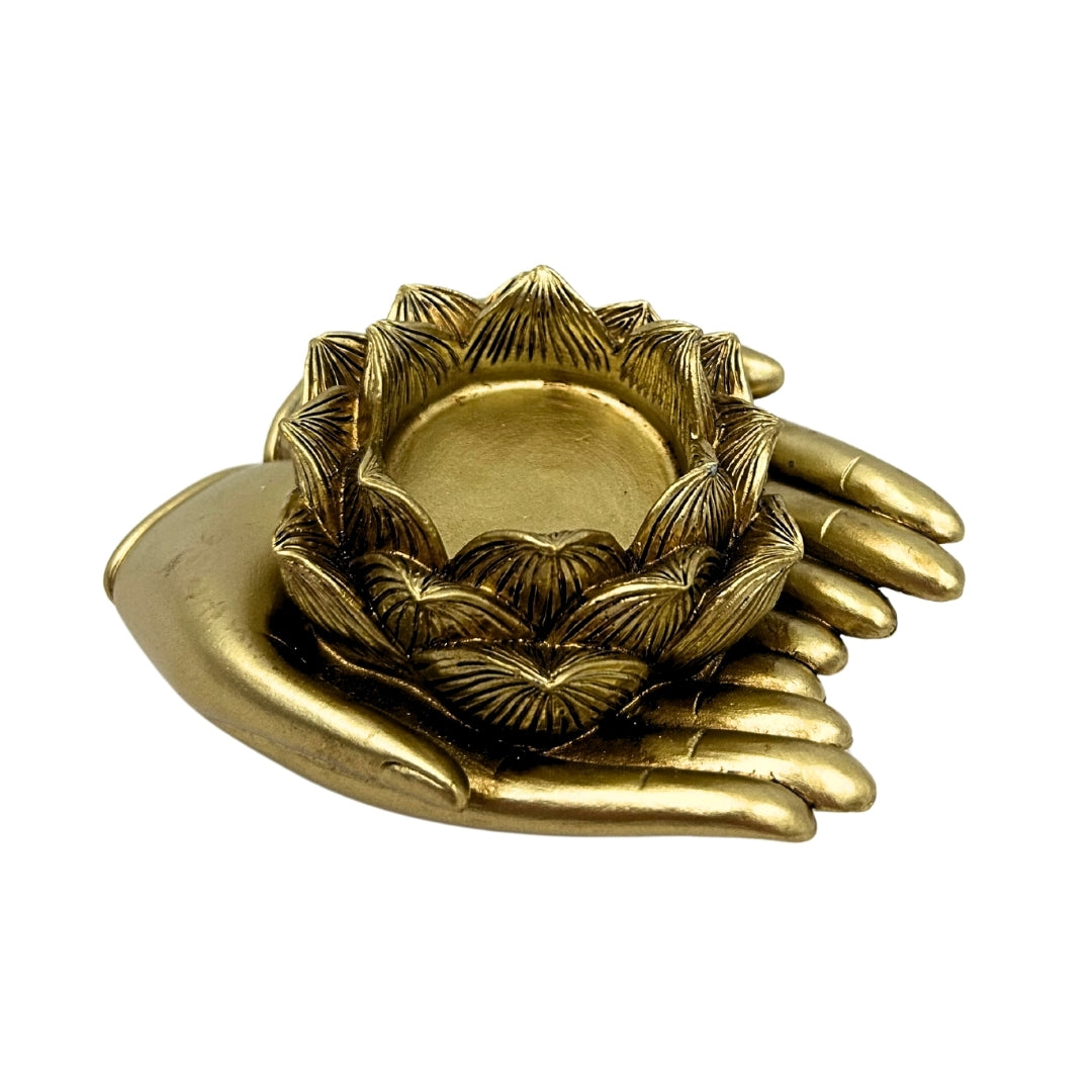 Candelabro dorado Glamour para tealight con opción de grabado personalizado – elegante elemento decorativo para interiores de 11,5 x 9,4 x 4,8 cm de polyresina