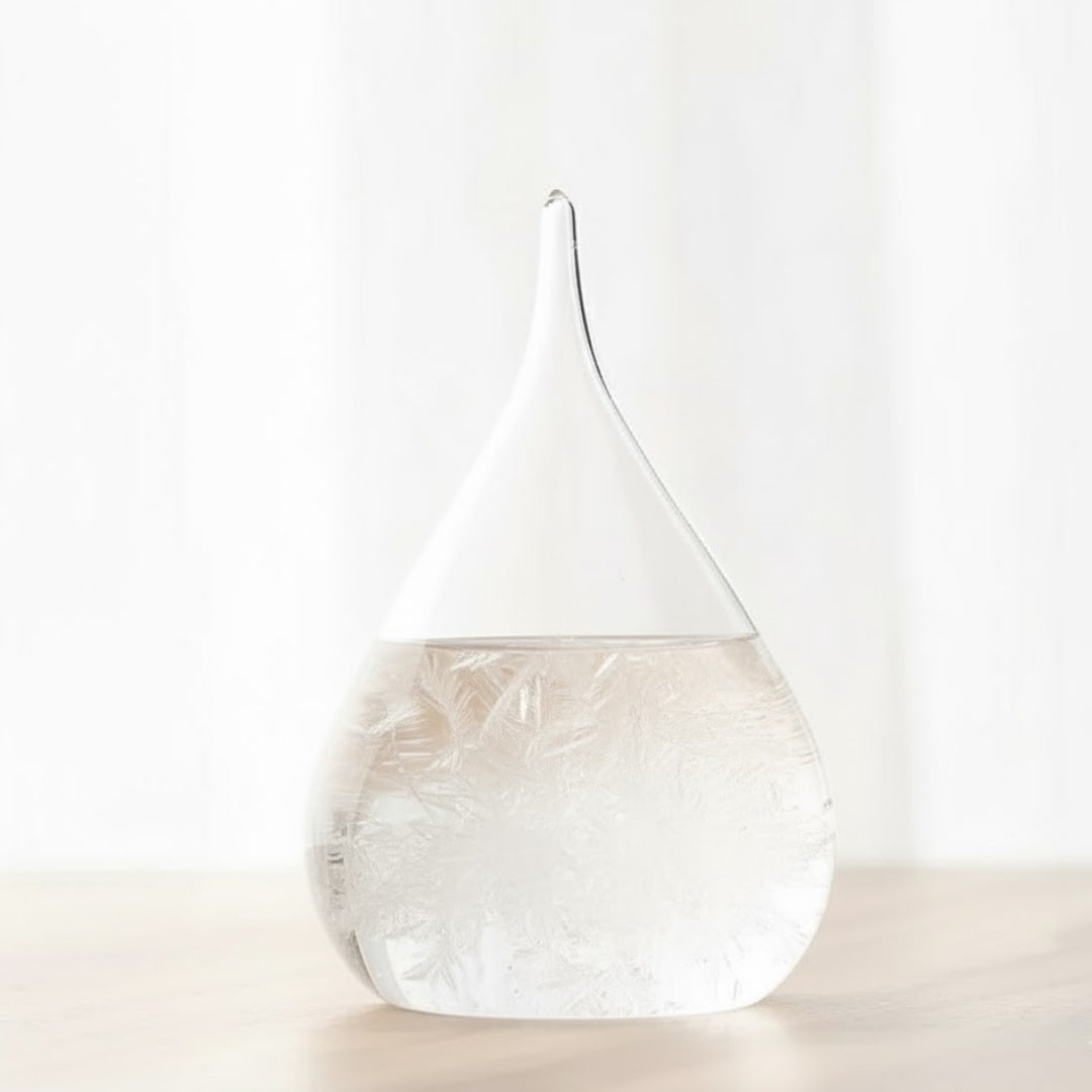 Barómetro de tormenta Fitzroya - Gota Storm Glass con posibilidad de personalización con grabado - regalo elegante en forma de gota, altura 11 cm, recipiente de vidrio con cristales únicos que reaccionan a cambios climáticos
