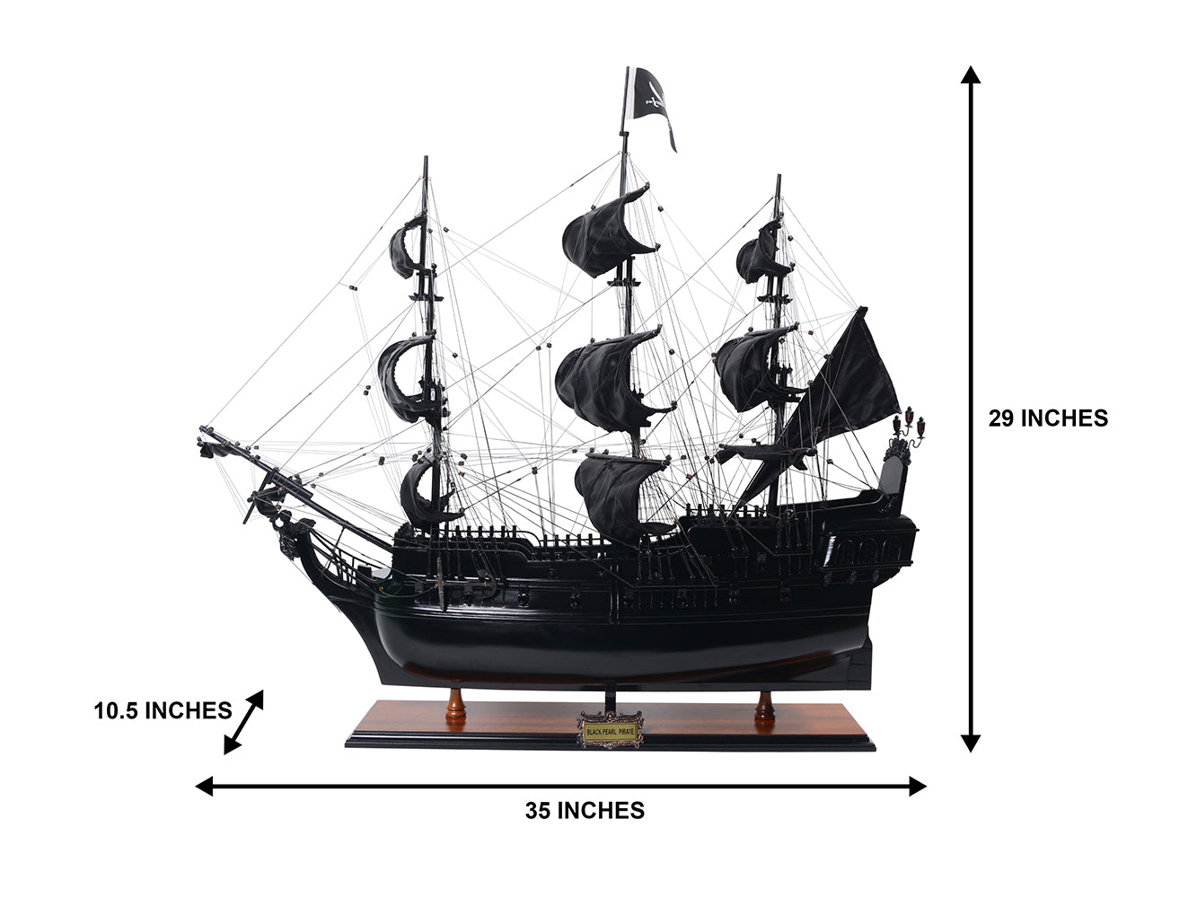 Modelo de barco pirata Perla Negra BP80R con posibilidad de personalización con grabado, longitud 89 cm, regalo exclusivo para cualquier ocasión, artesanía artística, base de madera