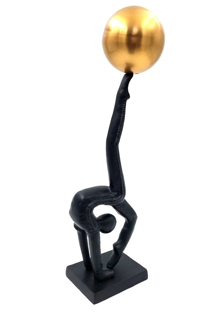 Figura decorativa yogui en color negro y dorado, altura 41 cm, posibilidad de personalización con grabado, ideal para regalo