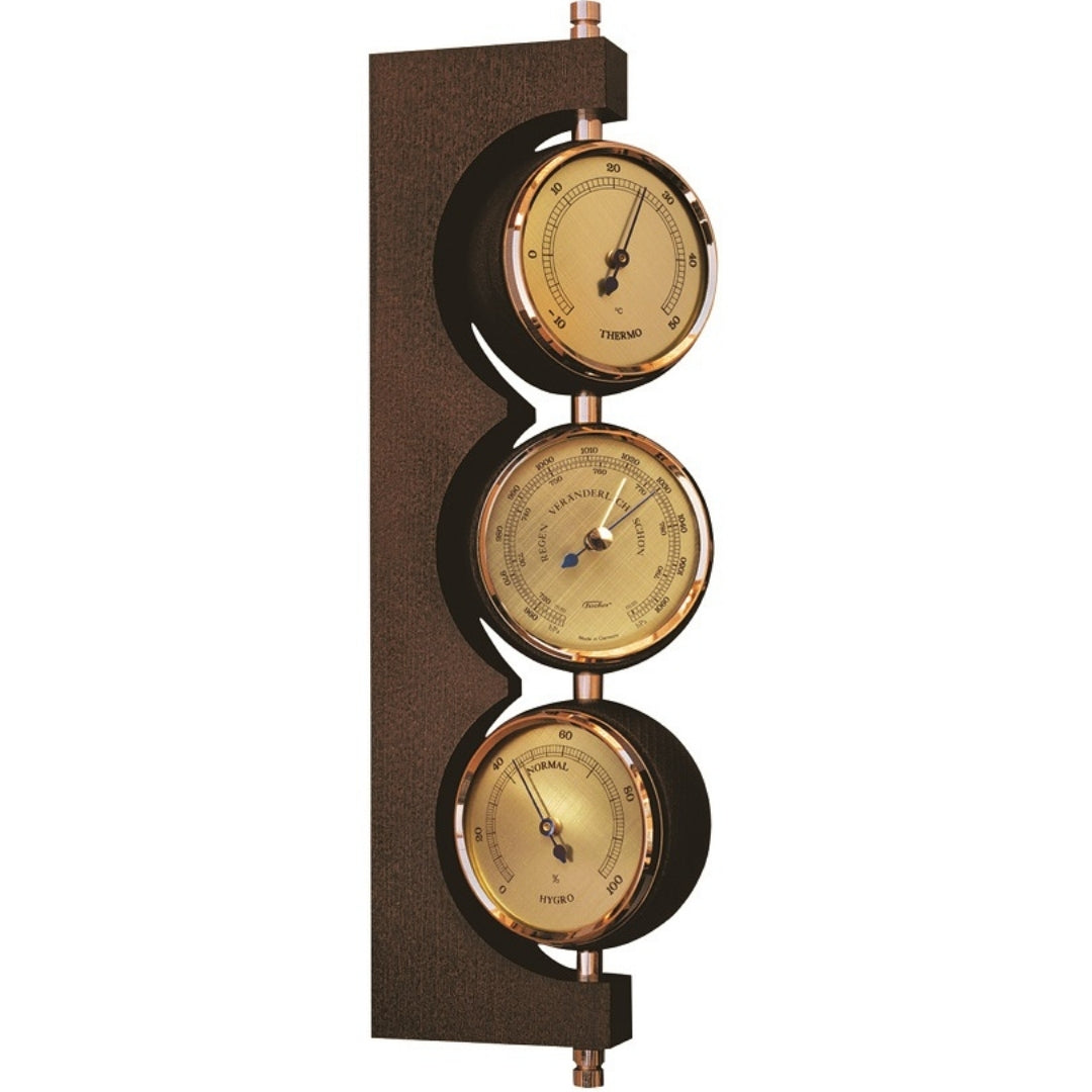 Estación meteorológica exclusiva Fischer 7894-22 de latón y caoba con grabado personalizado - barómetro, termómetro e higrómetro para regalo de estilo clásico, dimensiones 29x7,3 cm