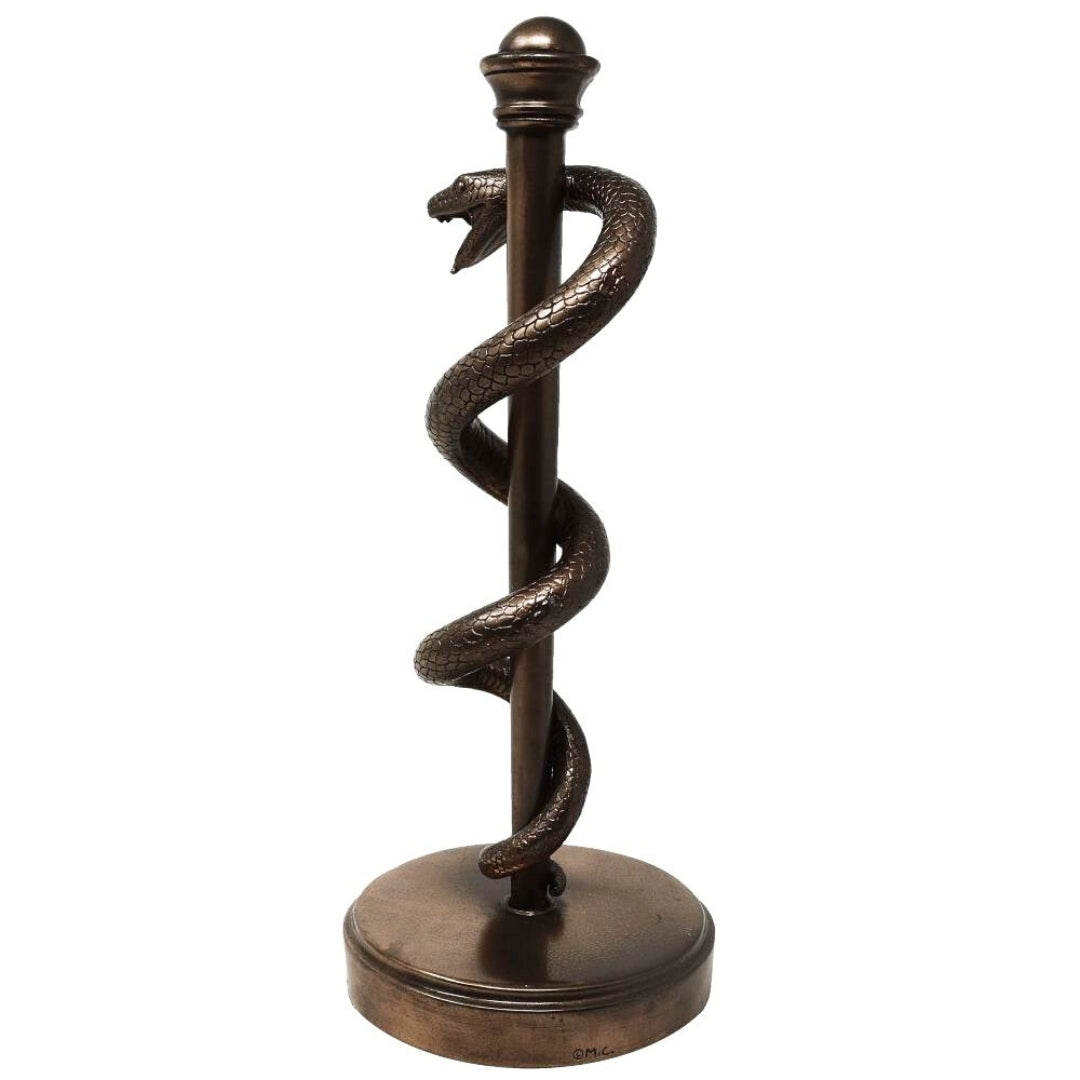 Figura del Bastón de Asclepio de 30 cm de resina - regalo personalizado para médico, enfermera o farmacéutico - decoración marrón/latón con grabado