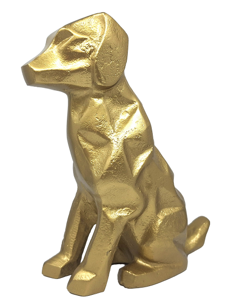 Figura decorativa dorada perro DOG2 con posibilidad de personalización con grabado