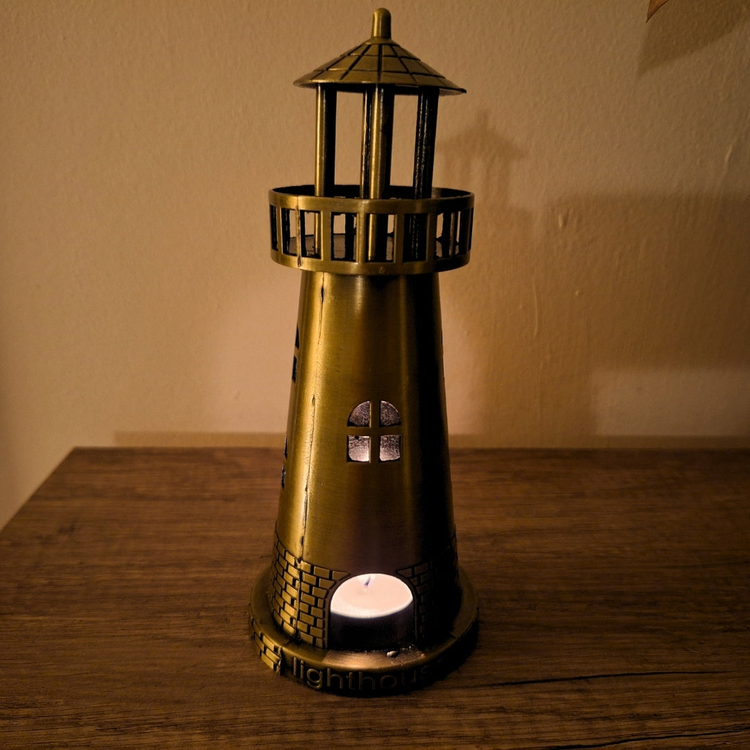 Faro portavelas para tealight de 18,5 cm en dorado antiguo con opción de grabado
