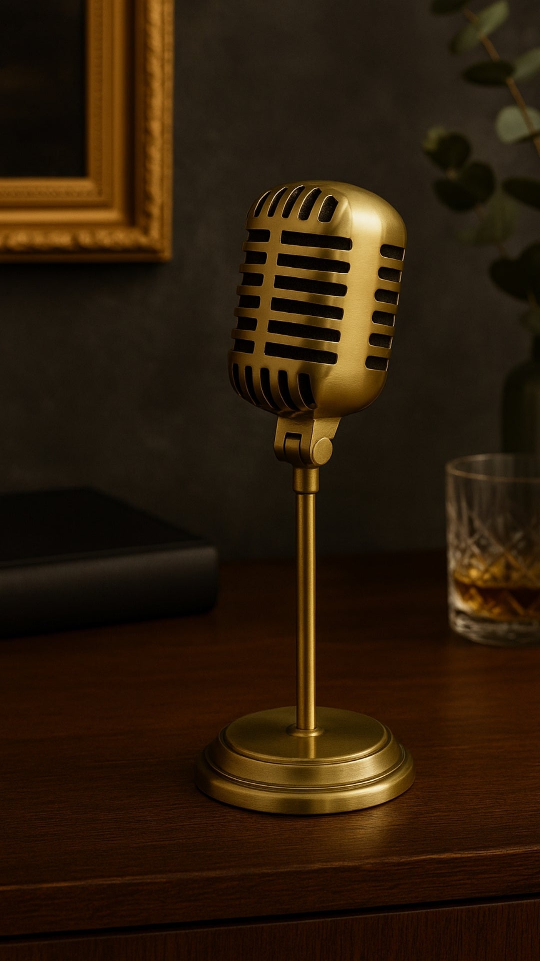 Estatuilla micrófono retro con opción de grabado personalizado, dorada, 25 cm