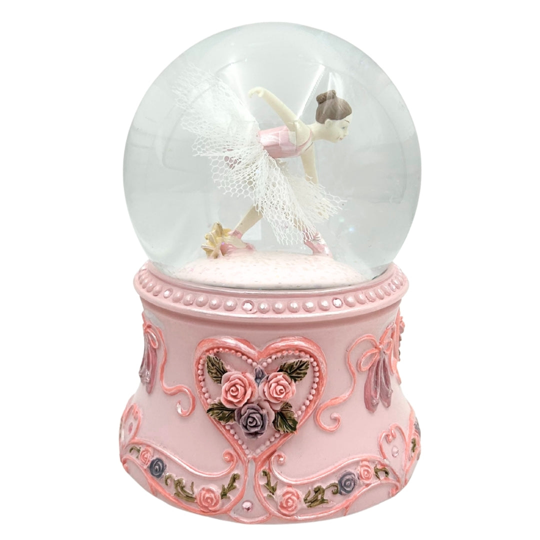 Bailarina de Ballet Bailando en Bola de Cristal de 15 cm con Grabado Personalizado - Elegante Caja de Música con Base Pastel y Melodía Lago de los Cisnes