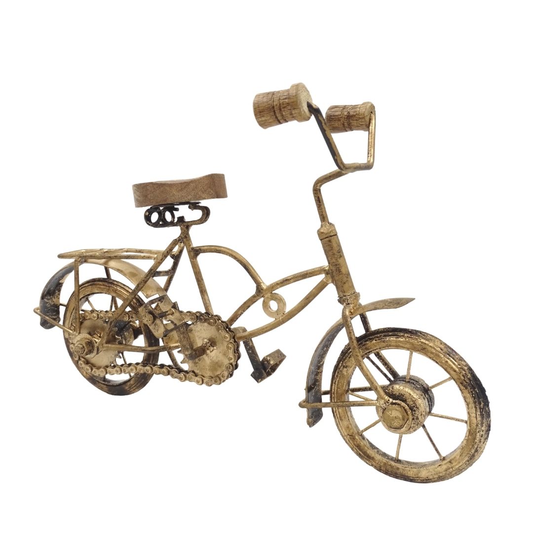Figura de bicicleta antigua con grabado - decoración de metal y madera de 30 x 20 x 10 cm