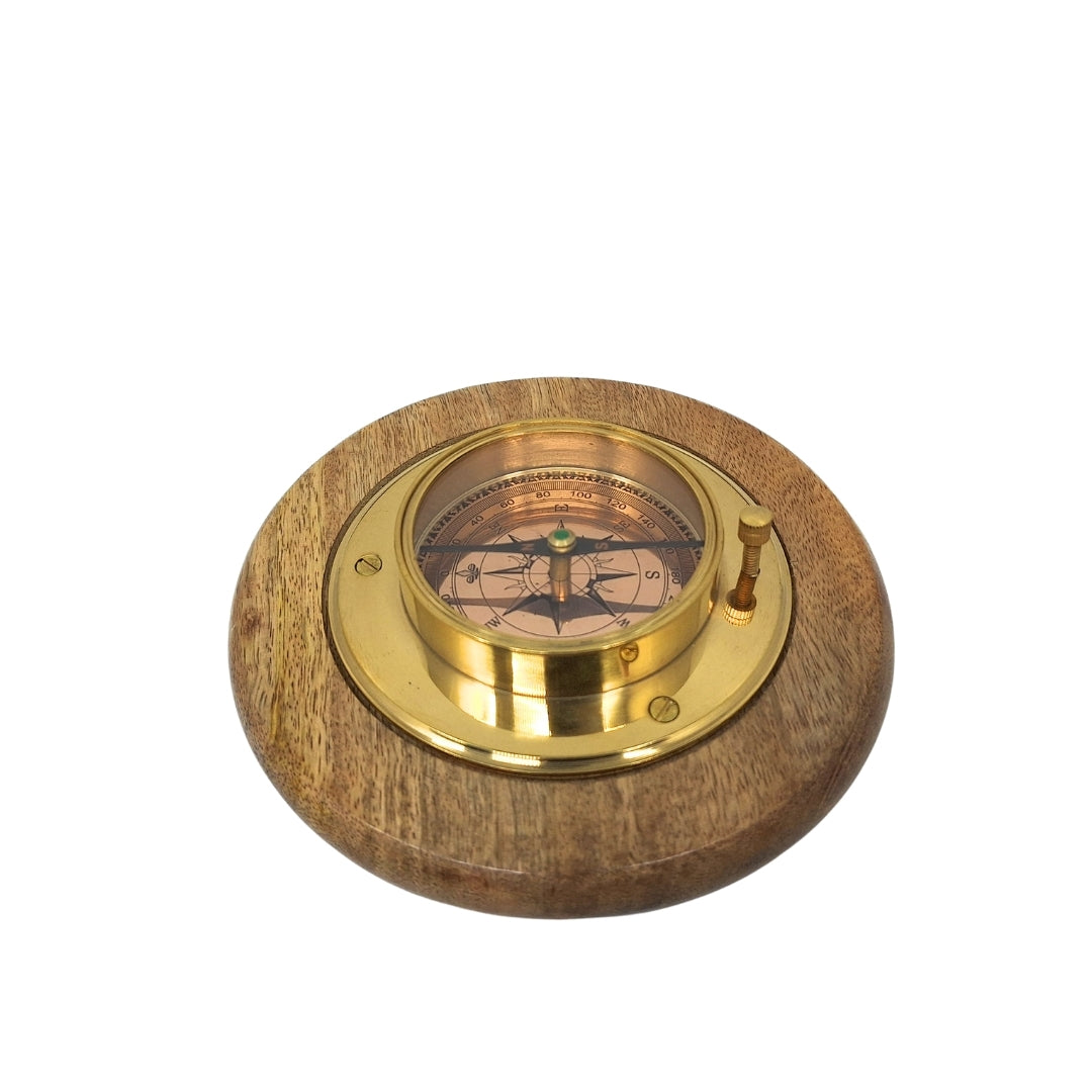 Elegante brújula decorativa con acabado de latón, grabado personalizado, 15 cm, ideal para regalo a amantes de los viajes, hecha de madera y vidrio