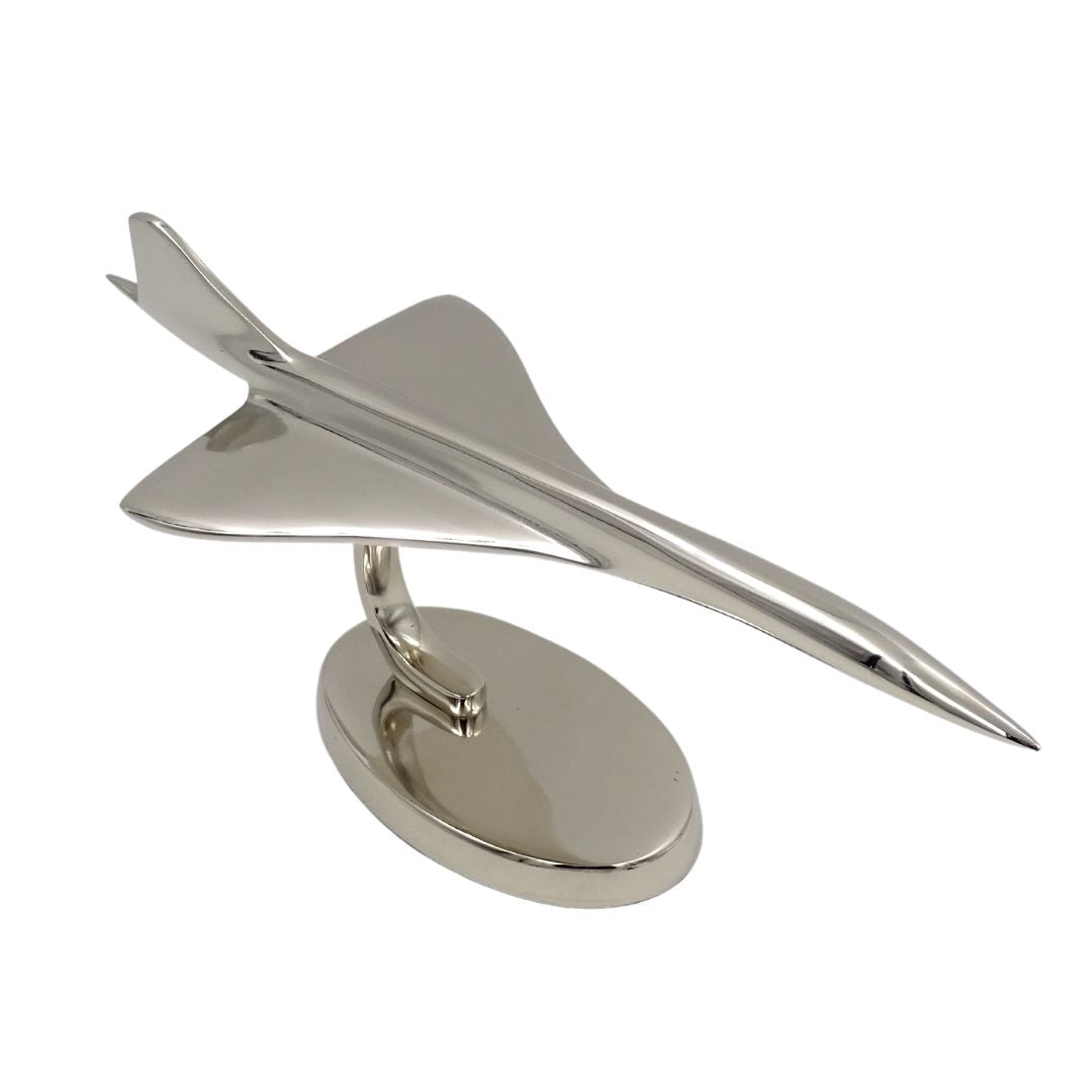 Modelo metálico de avión Concorde en color plateado con opción de grabado personalizado