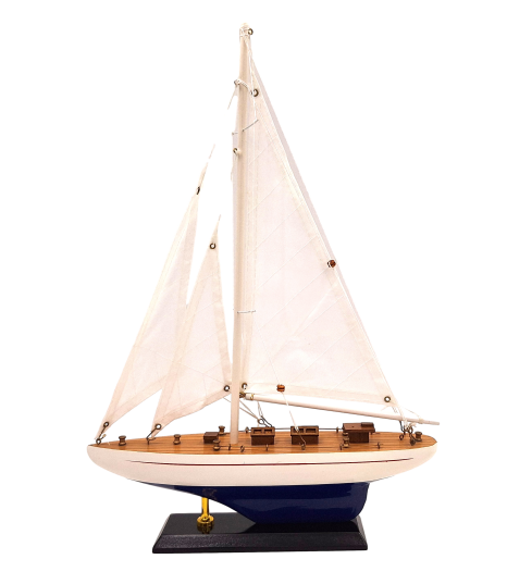 Modelo de yate de madera altura 42 cm con posibilidad de personalización con grabado