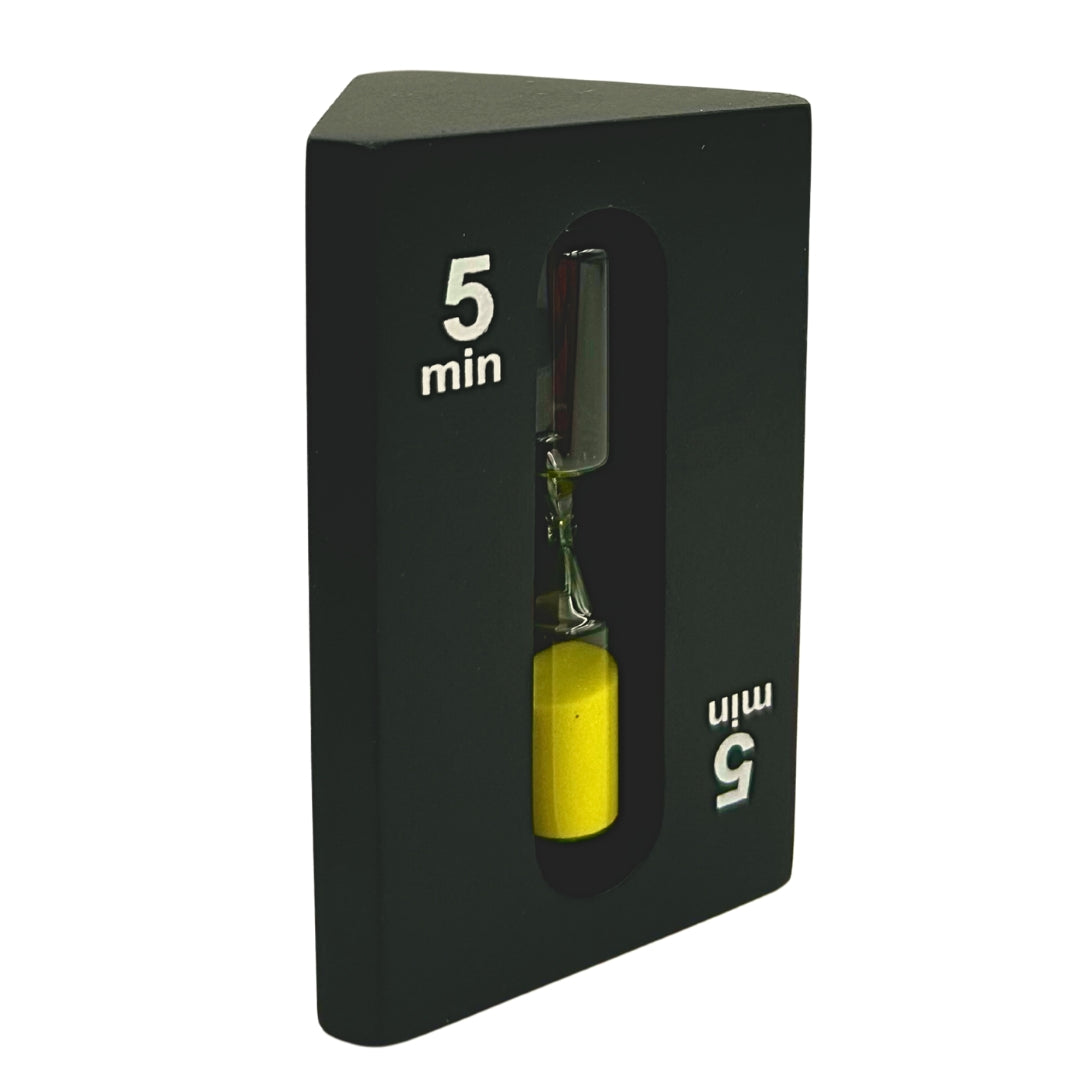 Reloj de arena triangular 1-3-5 minutos negro con posibilidad de grabado