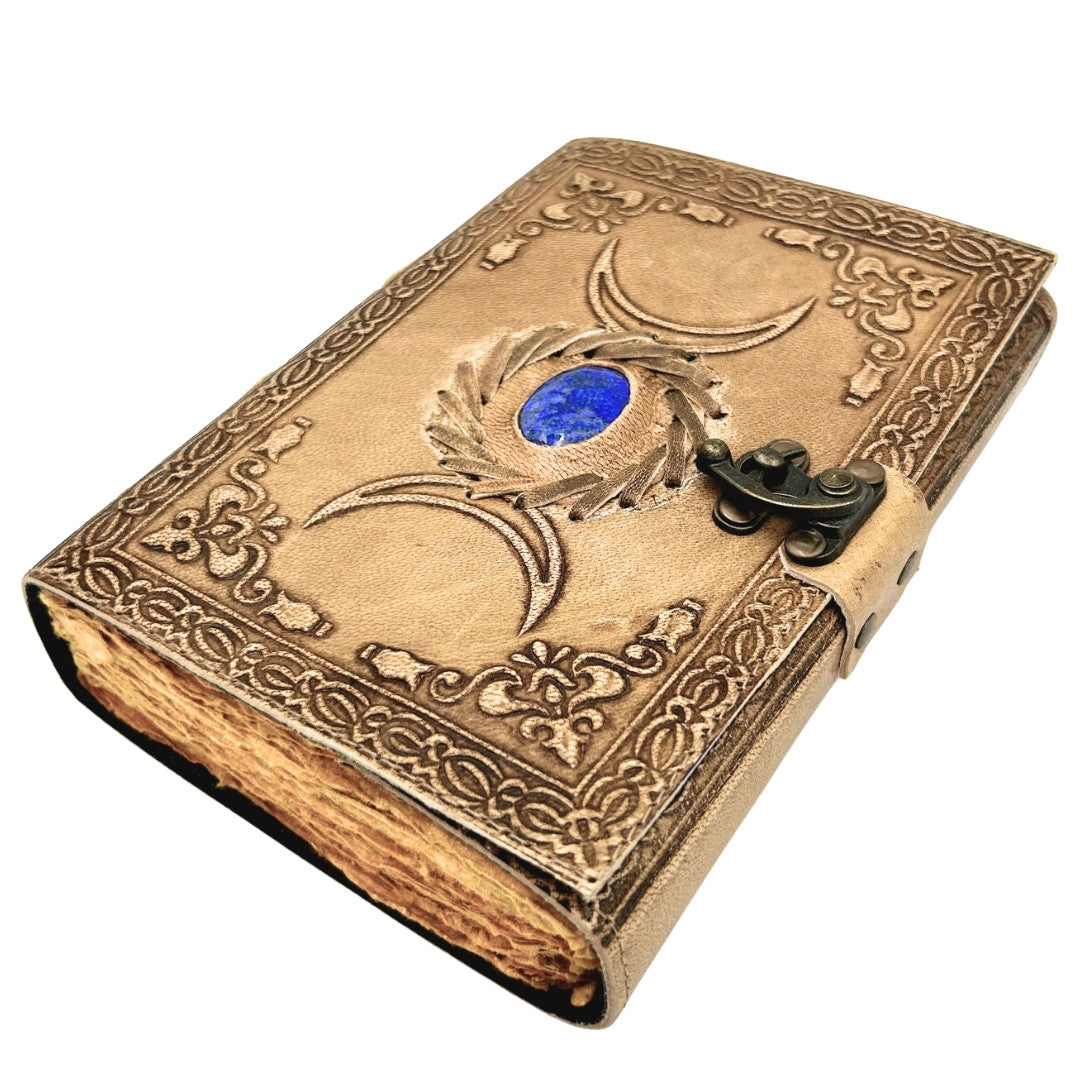 Cuaderno de Piel Retro con Piedra y Fases de la Luna