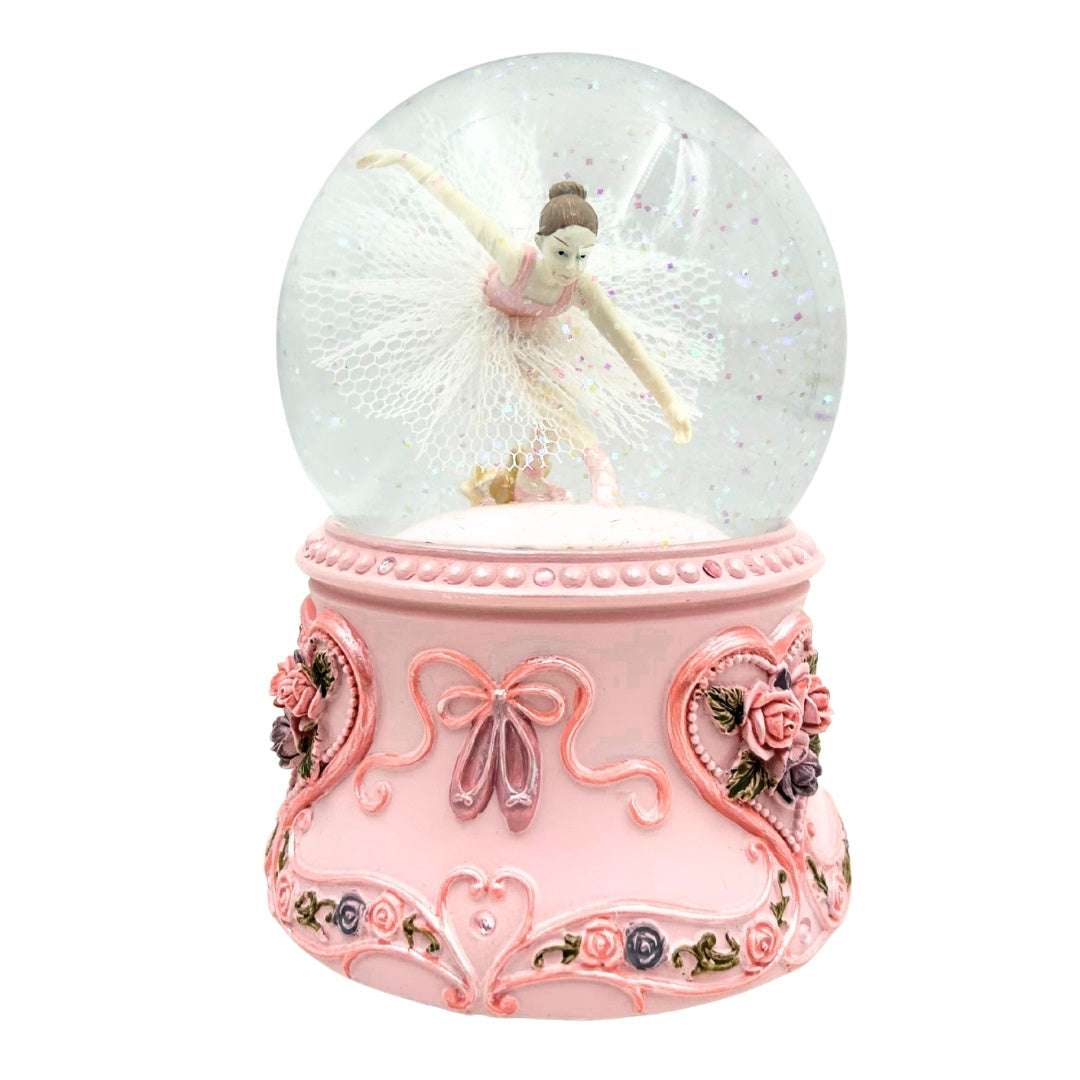 Bailarina de Ballet Bailando en Bola de Cristal de 15 cm con Grabado Personalizado - Elegante Caja de Música con Base Pastel y Melodía Lago de los Cisnes