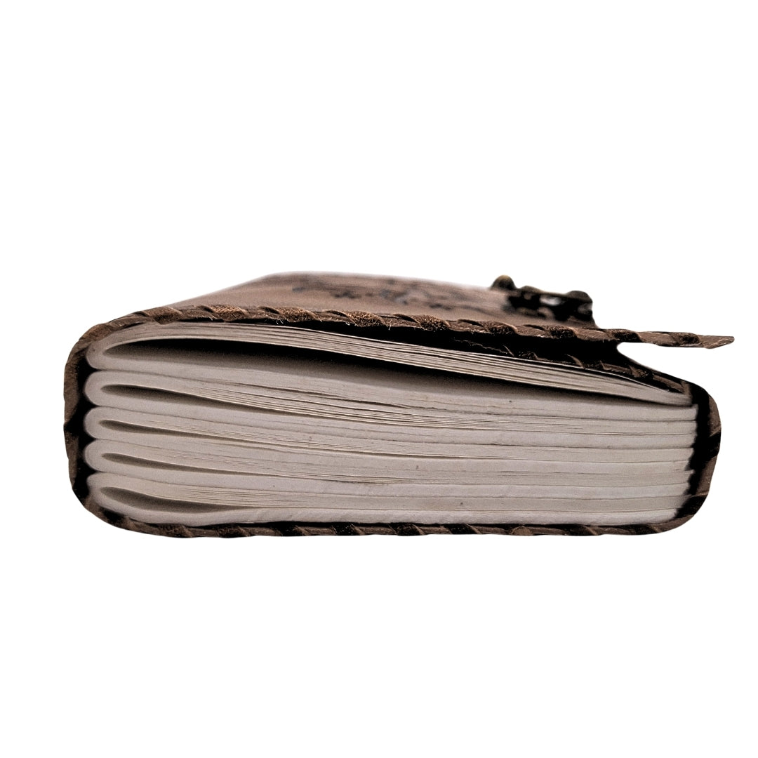 Cuaderno de cuero retro Sol y Luna de 200 páginas con posibilidad de personalización con grabado, beige y marrón, ideal para regalo a artistas o amantes de la magia cotidiana