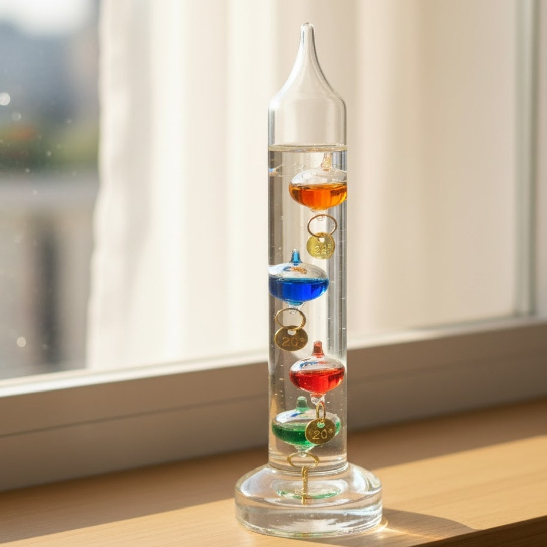 Termómetro de Galileo con grabado personalizado – decoración elegante para interiores en color vidrio