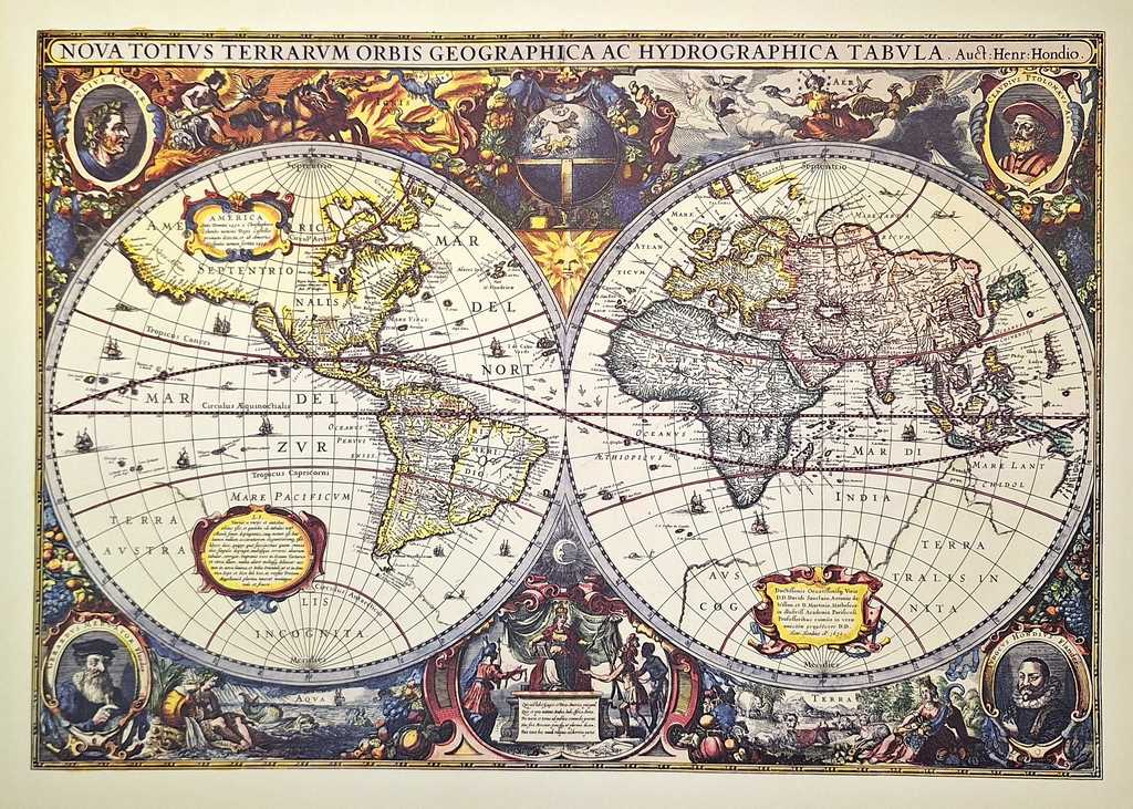 Mapa del mundo 1630 - Reimpresión de J. Hondius con posibilidad de personalización con grabado