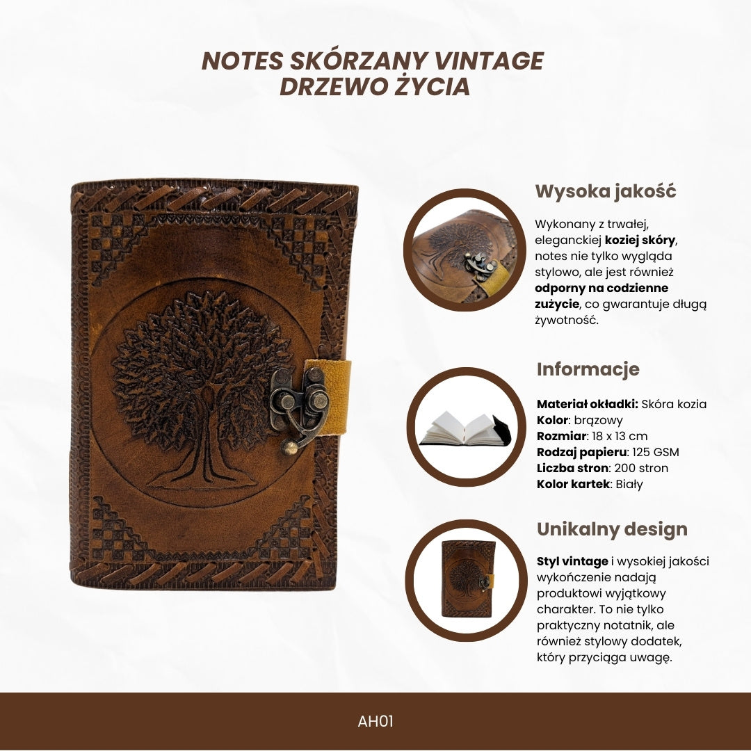 Cuaderno de cuero vintage retro de 200 páginas con grabado