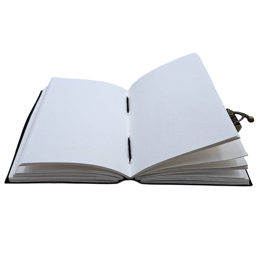 Cuaderno de cuero Rosa de los Vientos retro negro y dorado con grabado personalizado