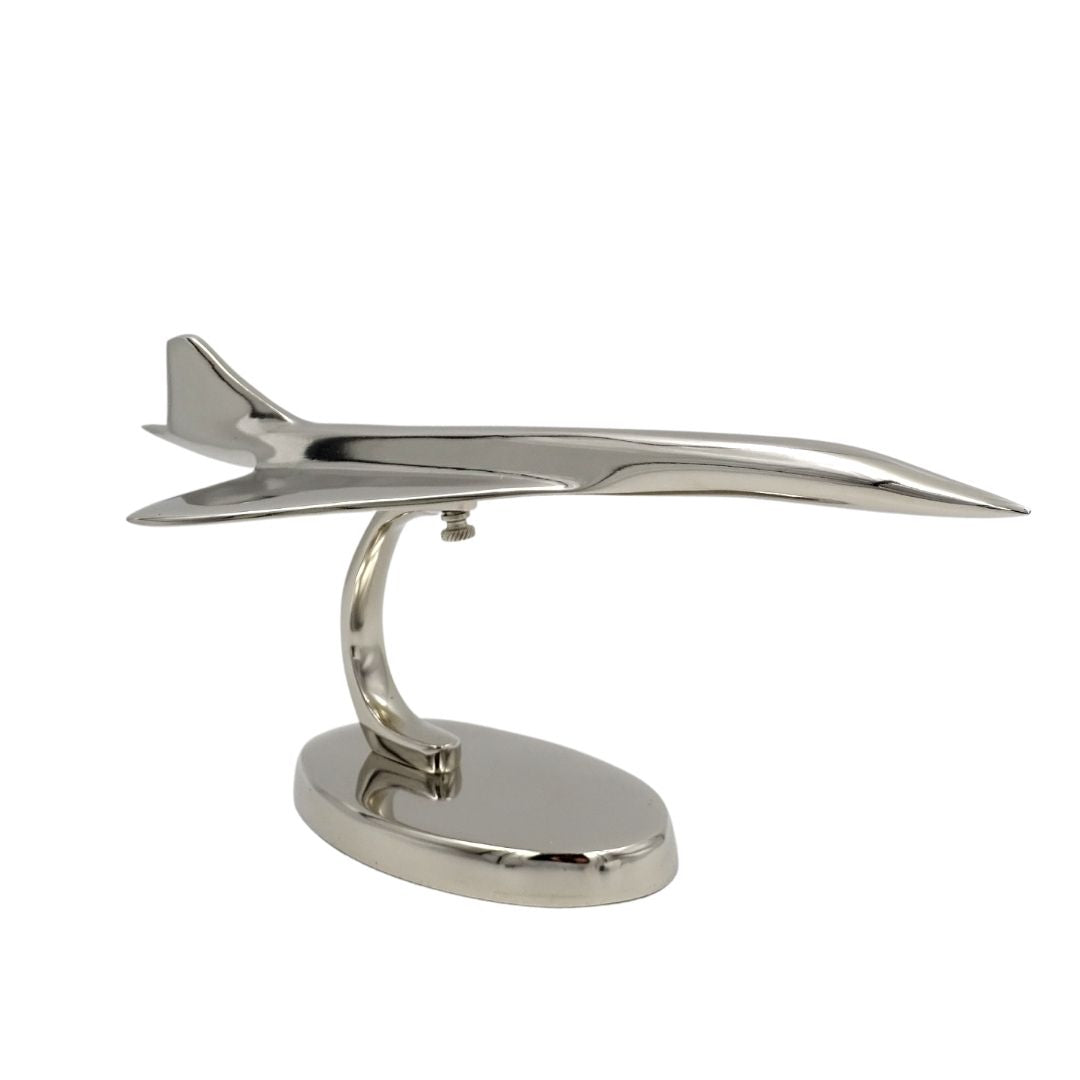 Modelo metálico de avión Concorde en color plateado con opción de grabado personalizado