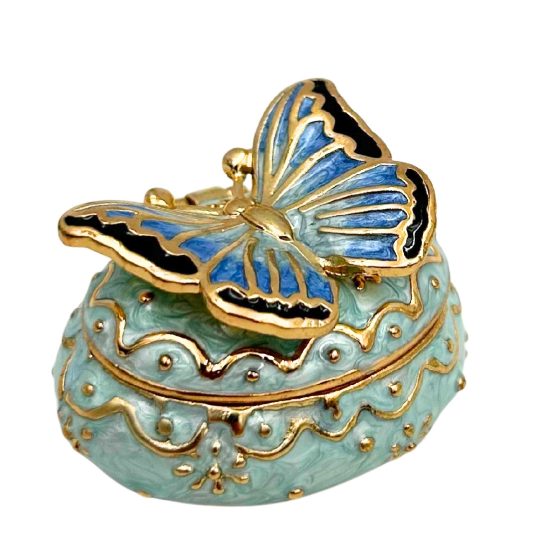 Exclusiva caja joyero mariposa con cristales, personalizada con grabado, blanco y dorado, altura 3,5 cm
