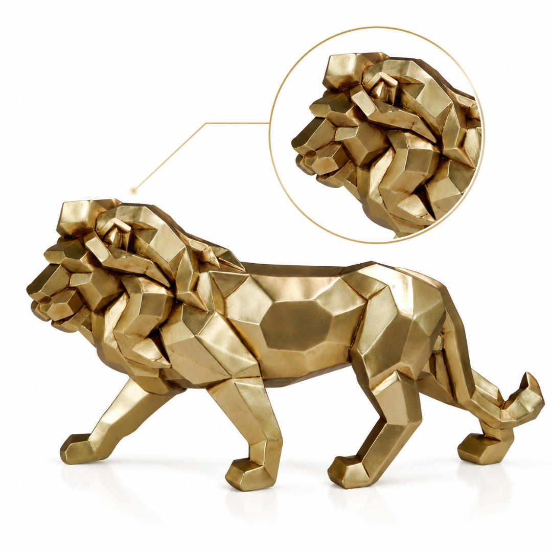 Gran figura de león dorado de 43 cm con posibilidad de personalización con grabado - adorno elegante para regalo, polyresina de alta calidad, estilo moderno glamour