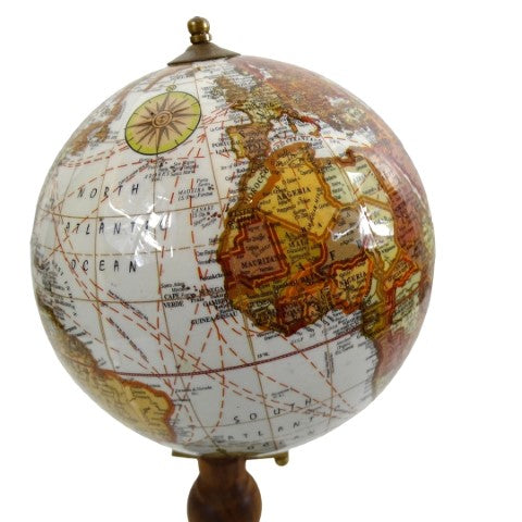 Globo terráqueo decorativo elegante sobre base de madera con posibilidad de personalización con grabado, 27 cm, marrón oscuro, ideal para regalo